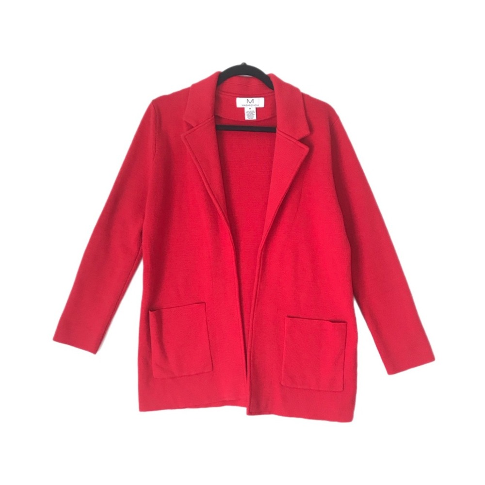 Magaschoni Open Front Red Cardigan Sweater Wool Blend Pockets Women's Size M